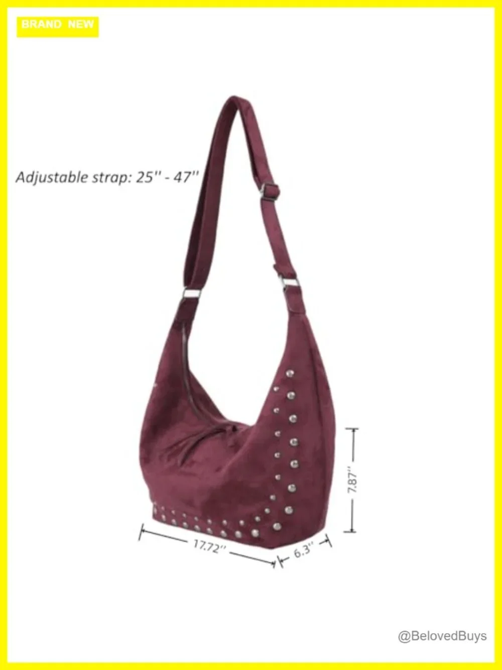 Vintage Faux Suede Studded Hobo Bag with Adjustable Strap